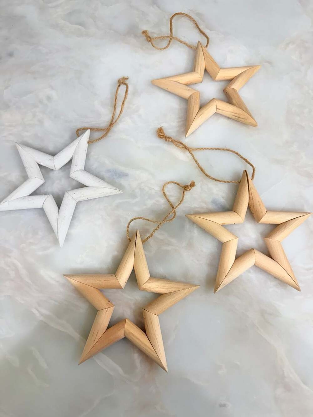 Wooden Star Ornaments Set Of 4